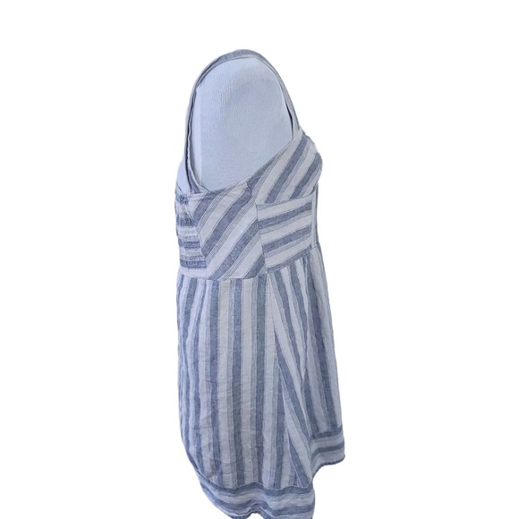 Kimchi Blue Linen Cotton Summer Dress Striped Medium Blue/Gray, Smocked Back - Picture 5 of 7